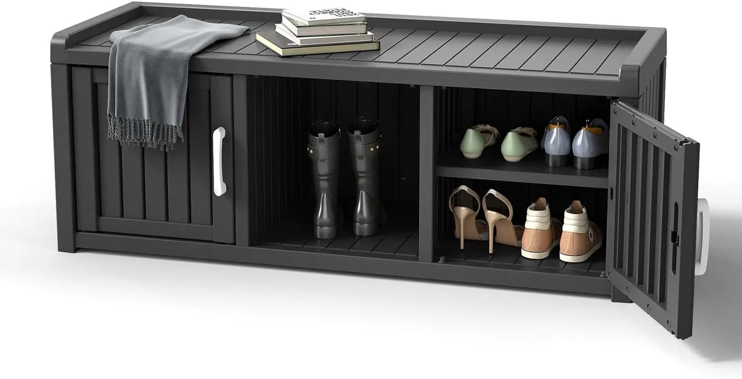 Shoe Cabinet Waterproof UV-Resistant,Storage Bench Indoor Outdoor with Adjustable Shelves,for Entryway Bedroom,Hallway,Living