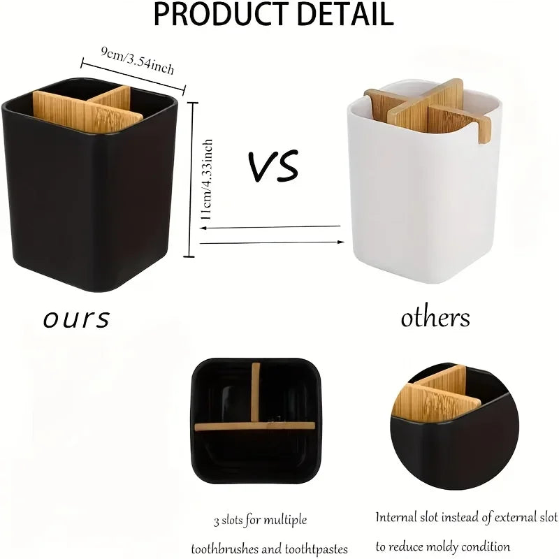 Bathroom Bamboo Toothbrush Stand, 3 Slot Toothbrush and Toothpaste Stand Bathroom Counter Organizer