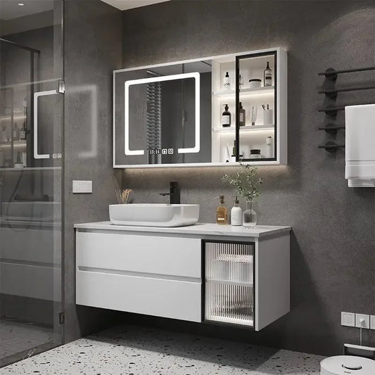 Bathroom Cabinets with Integrated Ceramic Basin Modern Bathroom Vanity Smart Mirror Cabinet Sink Washbasin Bathroom Furniture
