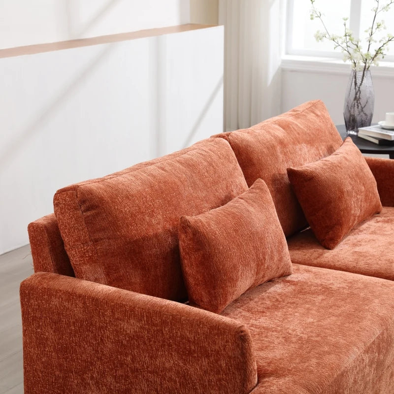 Mid Century Modern Chenille 2-Seat Loveseat Sofa Brown Wood Feet Upholstered Couch for Living Room Bedroom Reading Couch