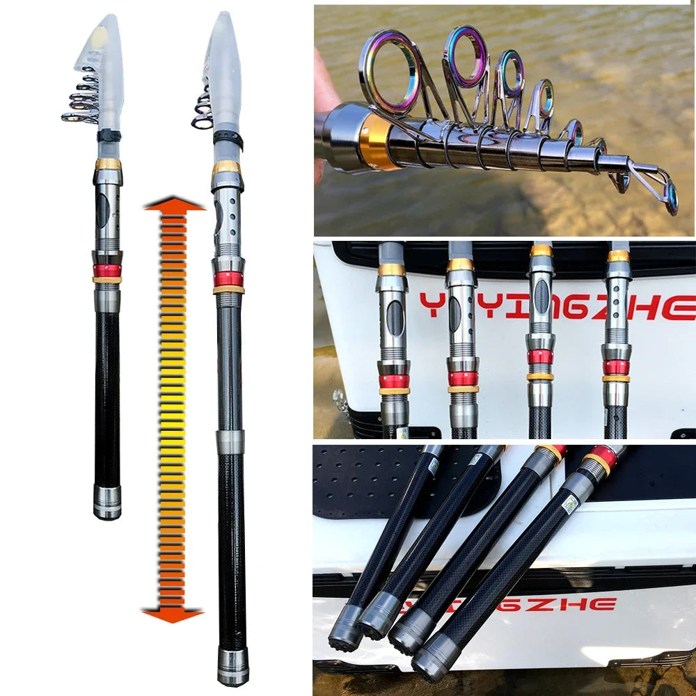 1.8-3.6m Spinning Fishing Rod Reel Combo Travel Carbon Sea Pole 5.2:1 Gear Ratio Metal Spool Wheel with Line Kits for Bass Carp