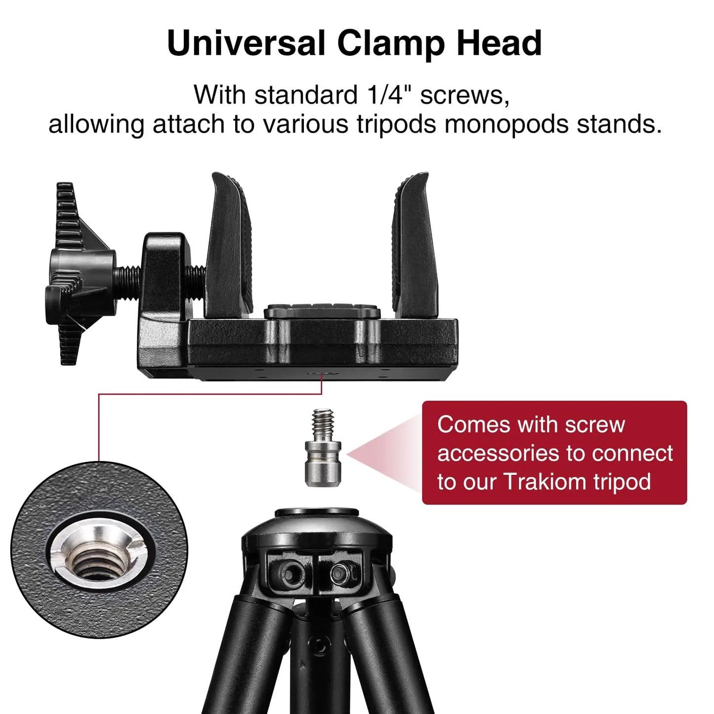 Universal Shooting Clamp Rest Lightweight Mount with 1/4" and 3/8" Screw Holeer Stand Head for Hunting Outdoor