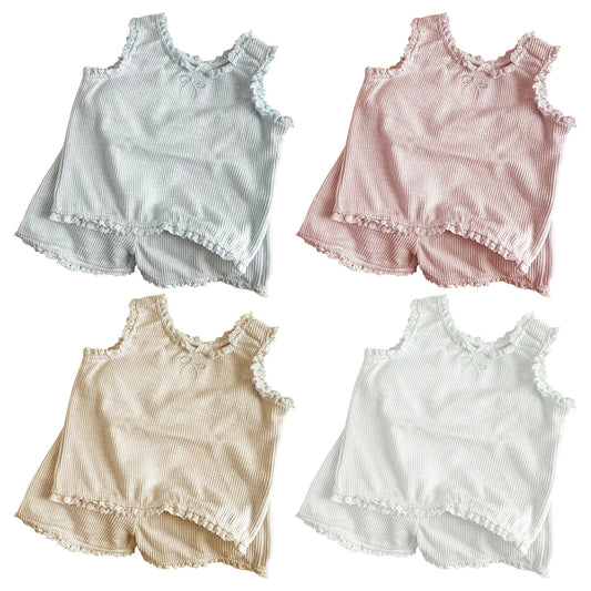 Baby Girl Ruffles Sleeveless Vest Shorts Two Piece Set Children Summer Casual Outfit Lightweight Toddler Clothes 2025