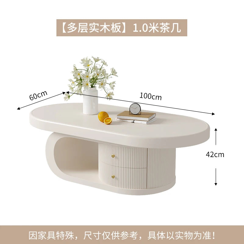 Solid Wood Coffee Table Living Room Household Small Apartment Retro Oval Coffee Table