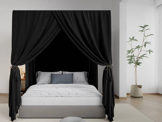 Pink/Black Corner Post Bed Canopy Bed Lightproof Curtain Sheer Canopy for Adults Bedroom Decoration Windproof Modern No bracket