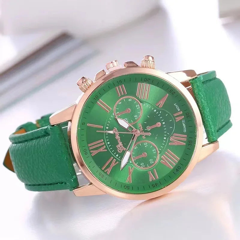 Women's Watches Fashion Roma Dial Leather Band Quartz Watch Ladies Silicone Band Wristwatch Reloj Mujer（Without Box）gift