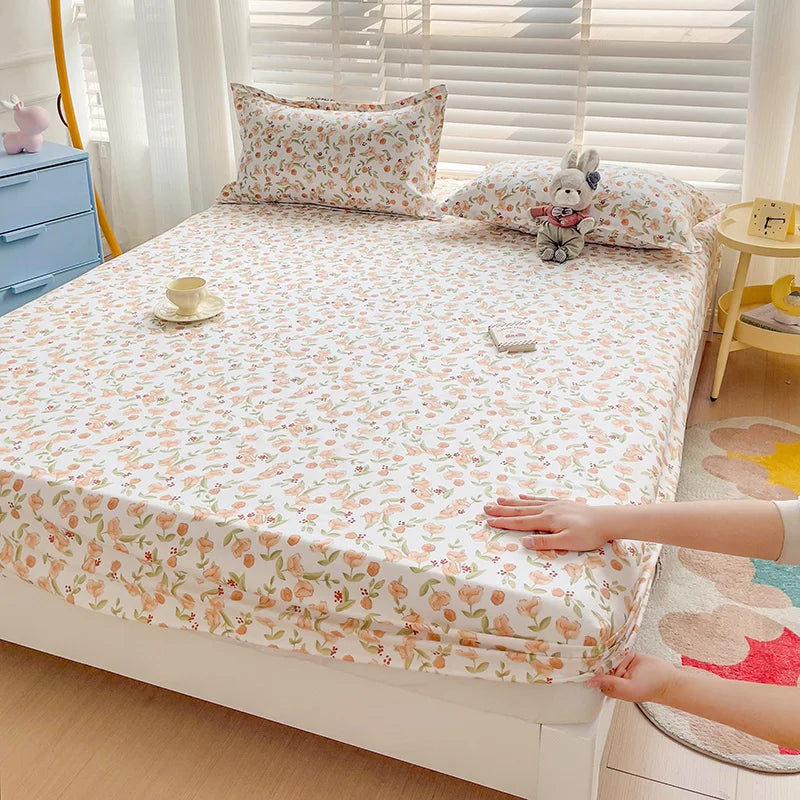 Ins Bed Sheets Floral Fitted Sheet Non Slip 침대패드 Bedspread With Elastic Band Mattress Cover (no Pillowcase) Double Bed Sheets