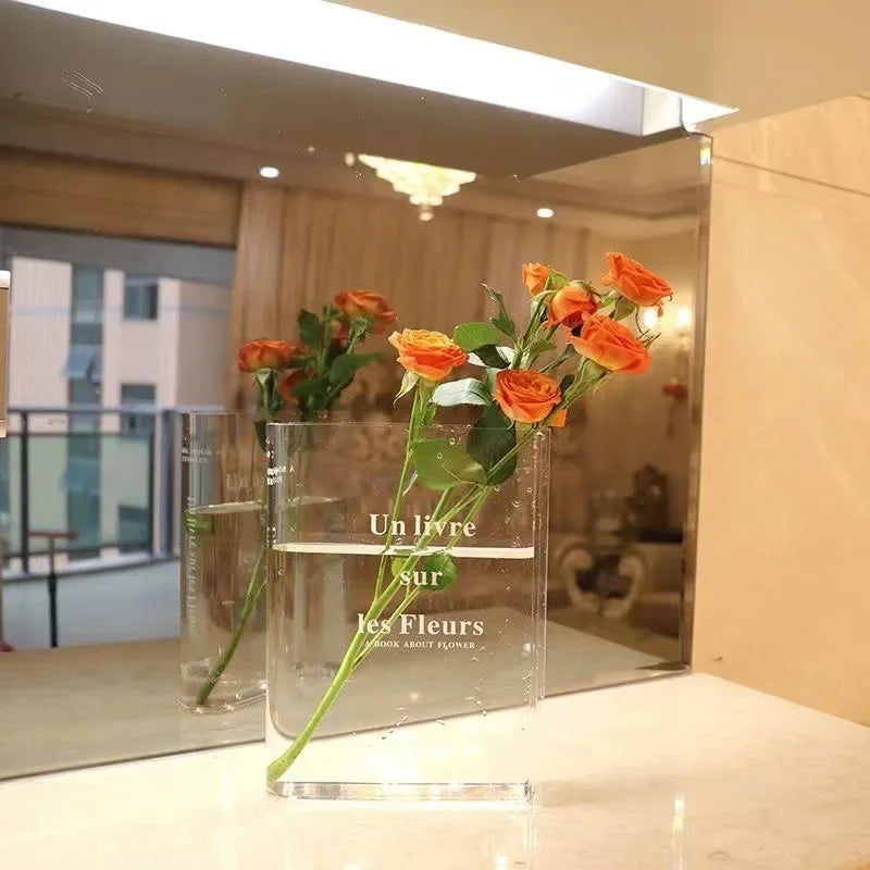 Clear Book Flower Vase Creative Acrylic Transparent Vase The Mystery Of Growth Book Vases Modern Decorative Vases Room Decor