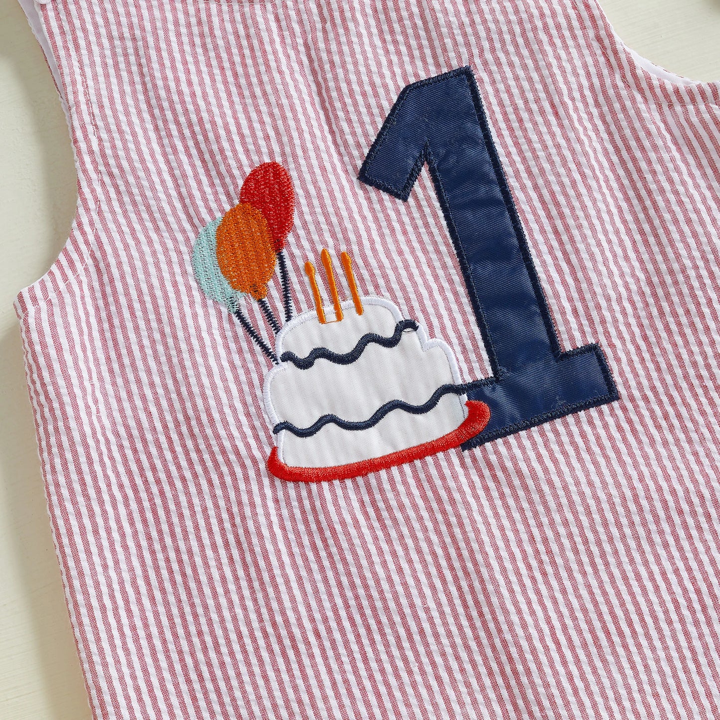Baby Boy Overalls, Embroidery Cake Striped Jumpsuit Birthday Clothes for Casual Daily