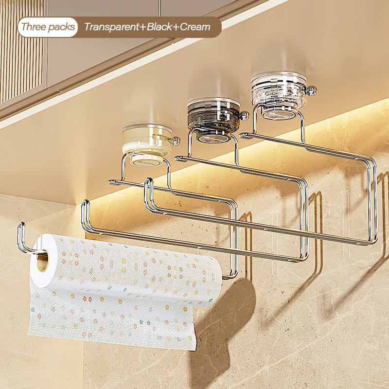 Bathroom Storage Rack With Strong Suction Cup No Punching Wall Mounted Bathroom Kitchen Tissue Holder For Multi Scene Storage