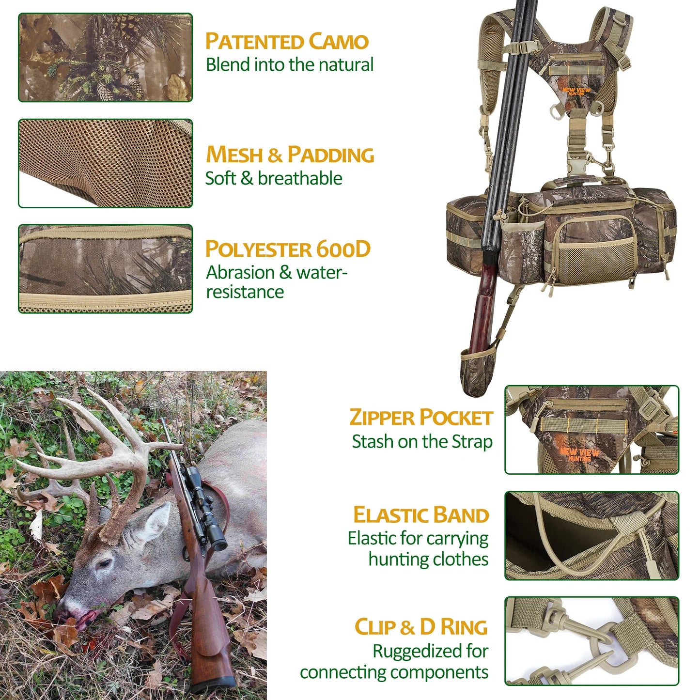 NEW VIEW Hunting Fanny Waist Pack for Men, Camo Waist Pack for Hunter, Fanny Hunting Pack with Rifle Holder