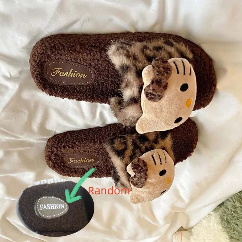 Hellokitty Slippers KT Cat Cartoon Kawaii Cute Home Plush Slippers Anime Fashion Casual Outdoor Ladies Slippers Woman Shoes Gift