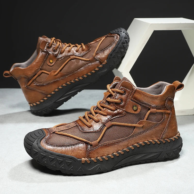 Outdoor Mens Casual Leather Ankle Boots Fashion Motorcycle Shoes Versatile Man Casual Shoes Comfortable Sports Footwear Sneakers