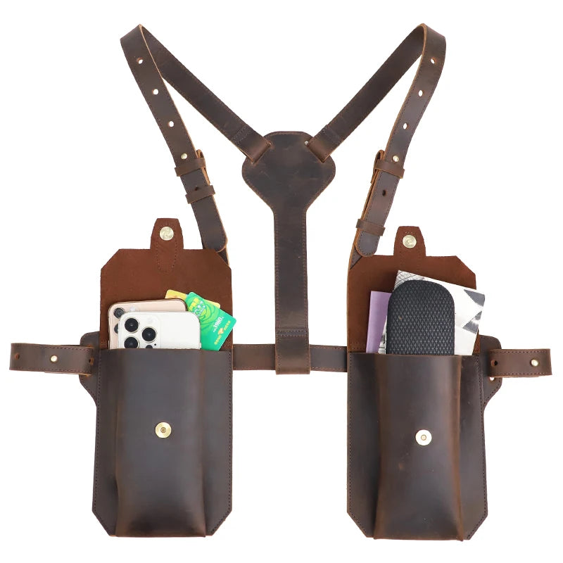 Genuine Leather Sling Holster Bag Invisible Anti-theft Jacket Vest Motorcycle Style Halloween Role Playing Festival Bag Unisex