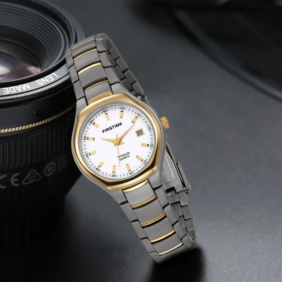 BERNY Women's Watches Titanium Calendar Casual Simple Ladies Quartz Wristwatch Ultra Light Fashion Golden Tone Small Watch