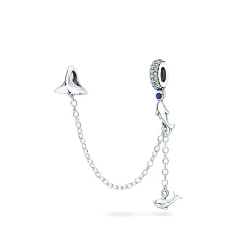 New 925 Silver Horseshoe Clover Star Cat Charm True eyes Pendant Safety Chain Bead Fit Original Bracelet Jewellery Gift dragon