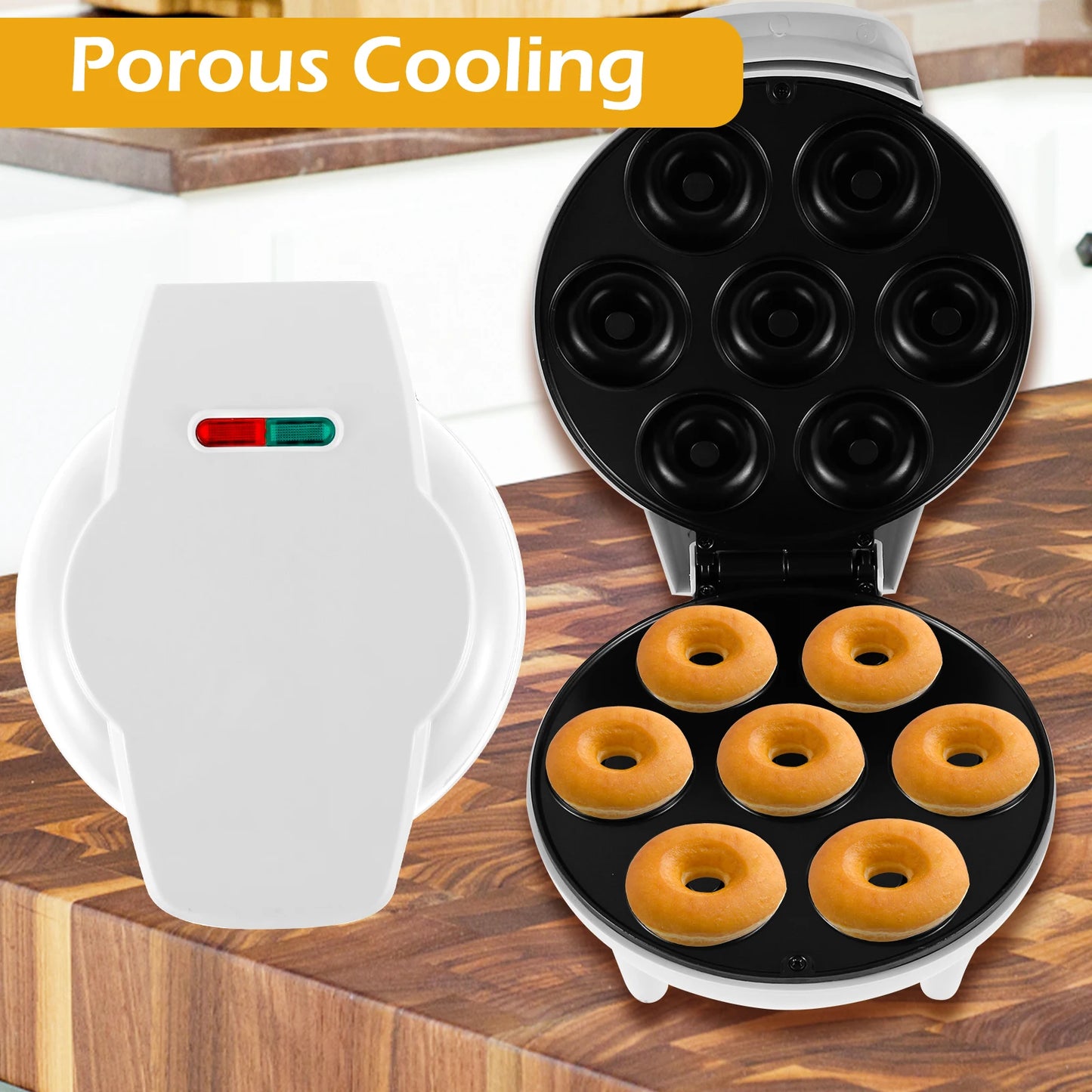 Mini Doughnut Maker 1200W Non-Stick Donut Maker Machine 7 Holes Round Electric Donut Maker with Anti Slip Feet Minimalist