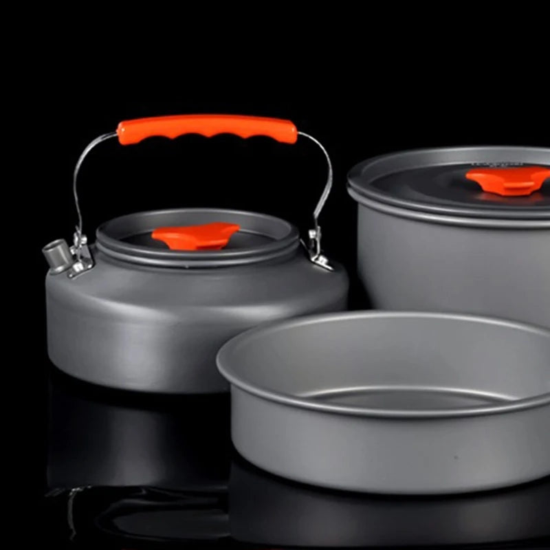 Outdoor Camping Cookware Set Pot Fry Pan Teapot Kettle with Storage Bag Utensils