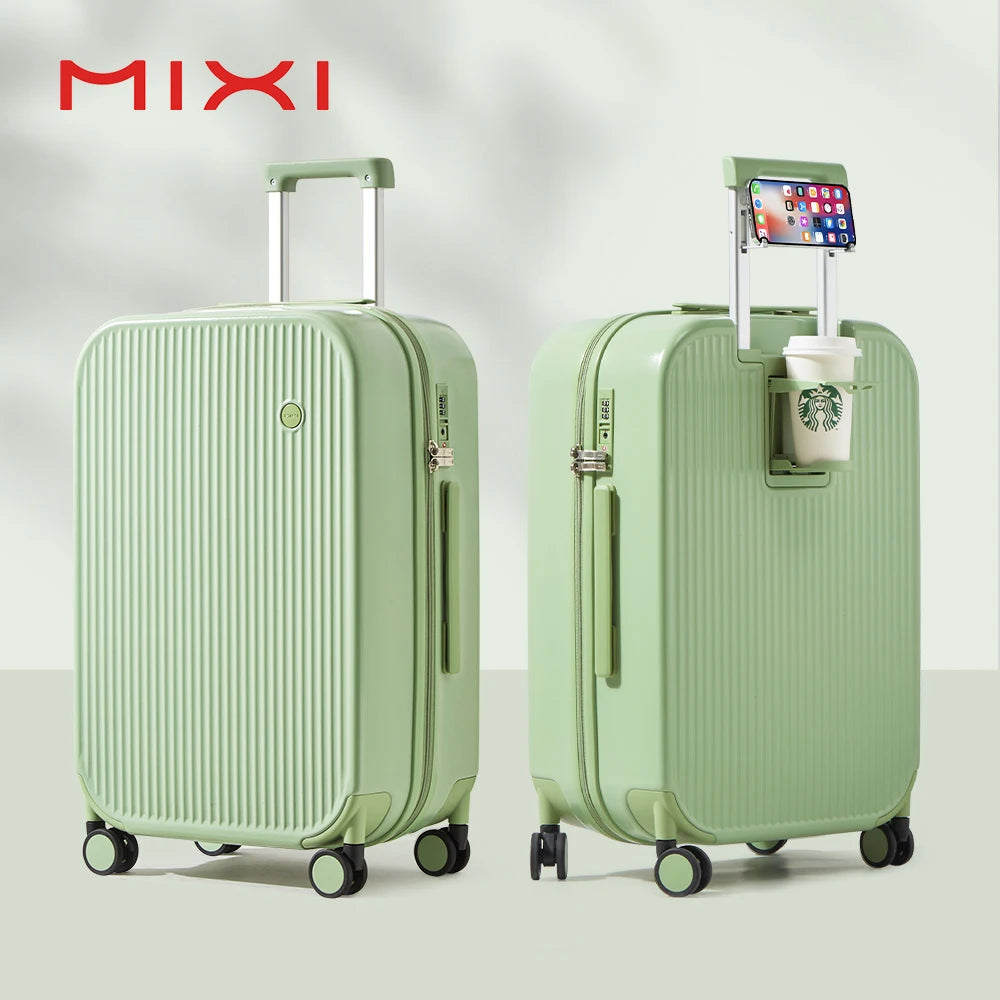 Mixi 2024 New Design Suitcase Carry On Luggage with Cup Phone Holder Hard Shell Rolling Luggage PC Spinner Wheels Trolley Case