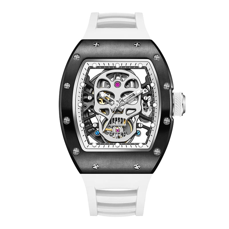 Fashionable Automatic Movement Mechanical Watch for Men Hollow Design High Quality Waterproof Mens Stylish Tonneau Rel