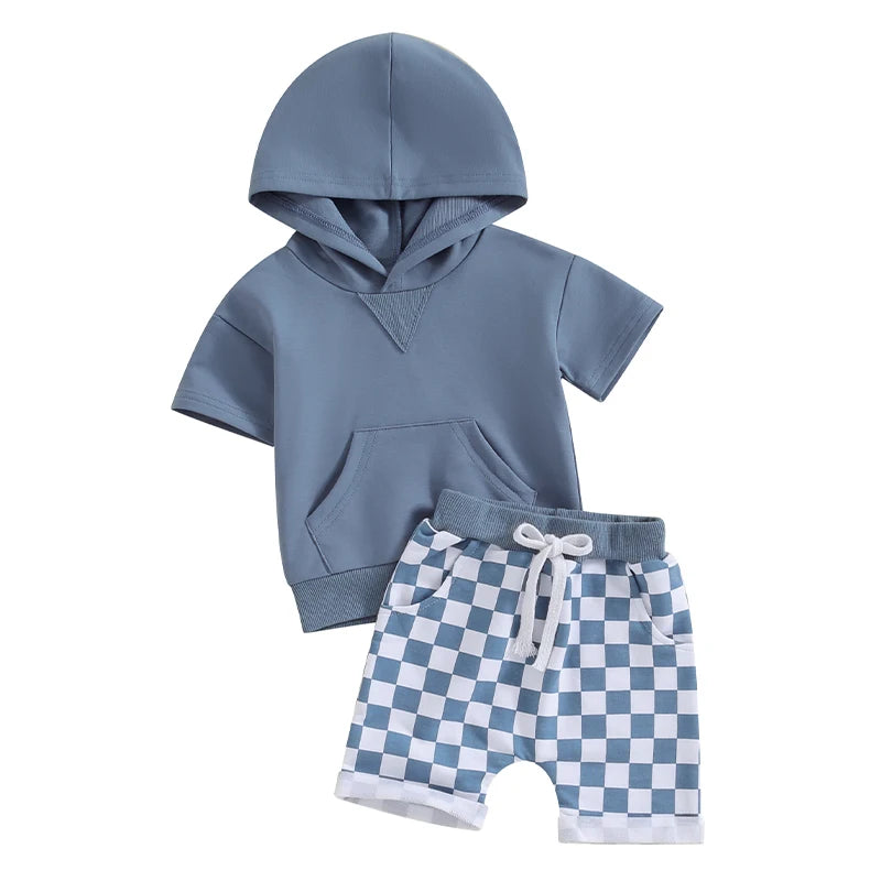 Lioraitiin 0-3Y Toddler Baby Boy Summer Outfit Contrast Color Short Sleeve Hooded T Shirt Top Elastic Shorts Clothes
