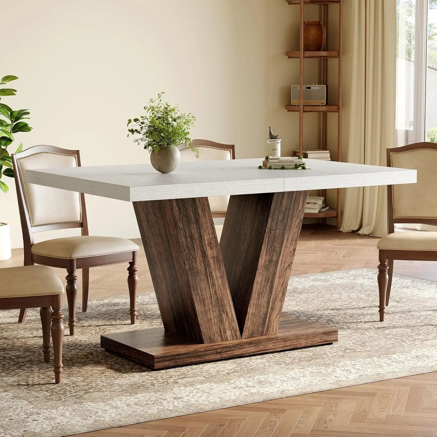 LITTLE TREE 47 Inches Dining Table for 4, Modern Dining Room Tables, White Rectangle Table for Dining Room, Kitchen, Living Room