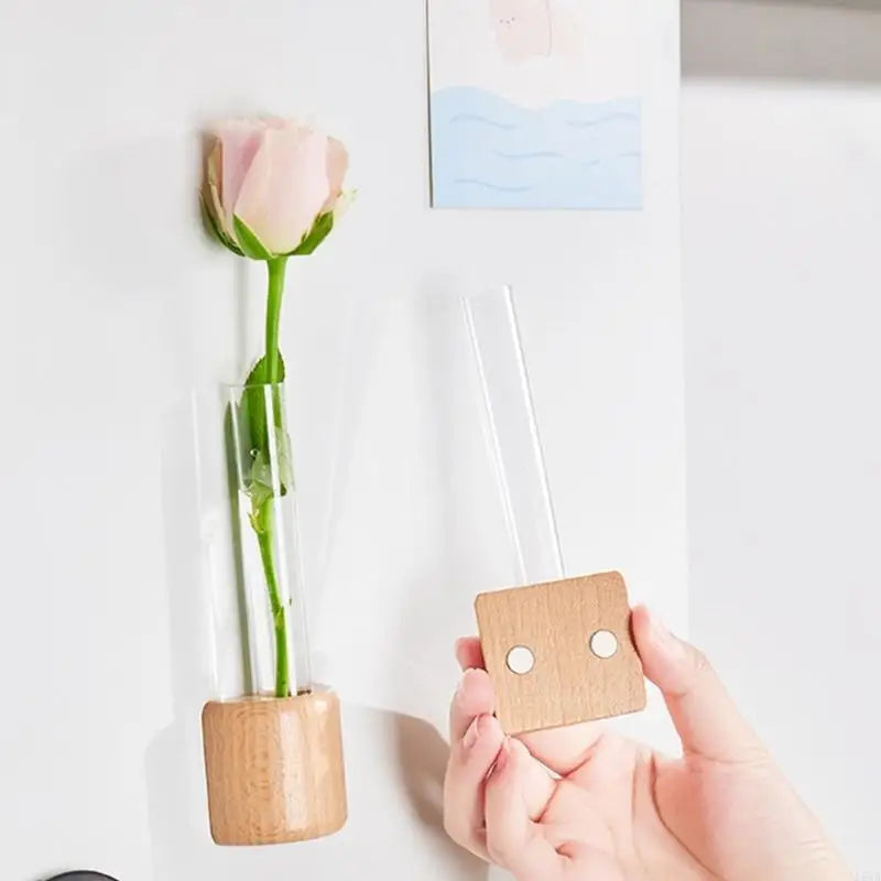 Elegant Wooden Refrigerator Magnet Vases Tube Flower Vases Simple and Modern Styles Vases For Kitchen and Home Decoration