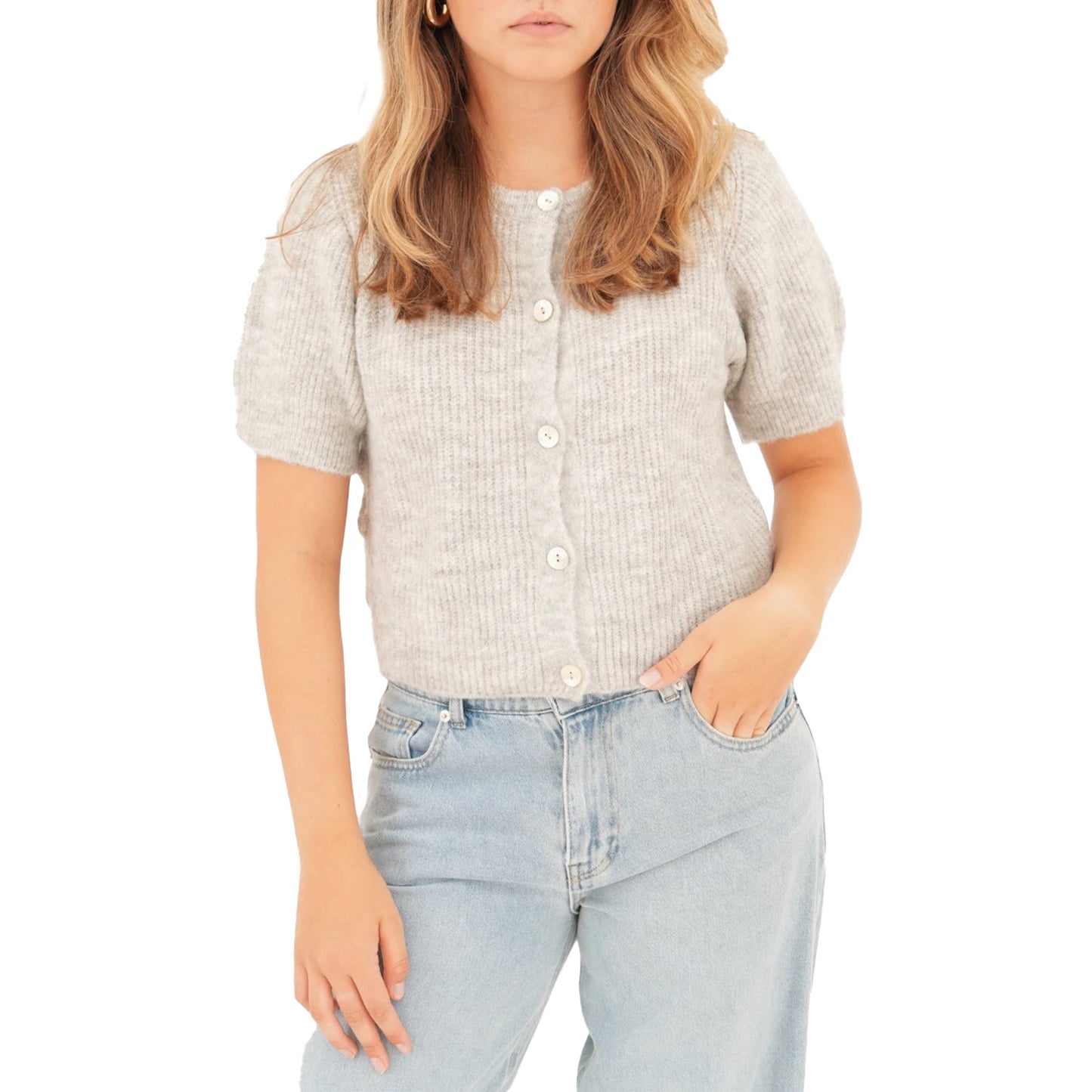 Women s V-Neck Button Down Knit Cardigan Sweater Solid Color Ribbed Loose Fit Short Sleeve Cropped Pullover Top