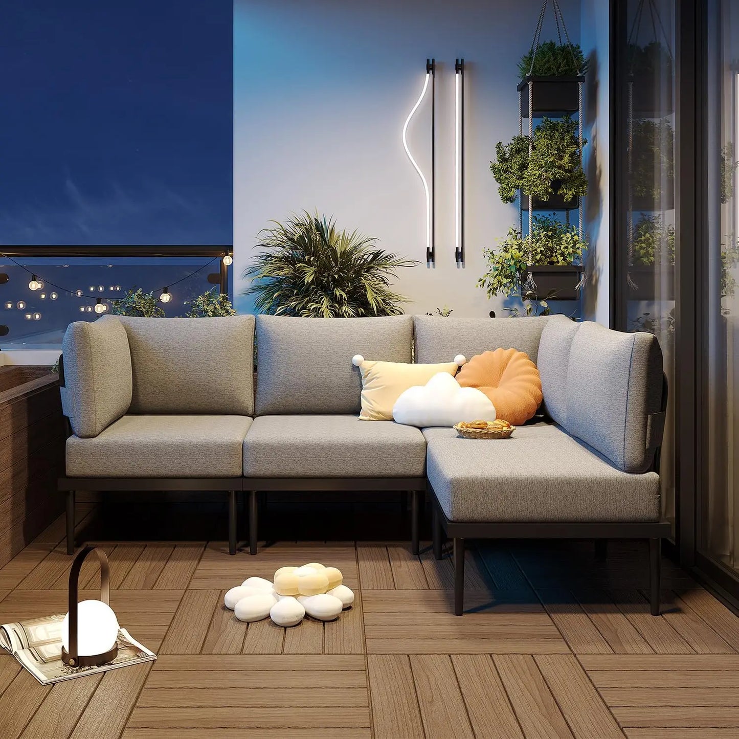 4 Pieces Metal Patio Furniture Set Outdoor Sectional Sofa w6 Inch Olefin Cushion Modern Outdoor Conversation Sets