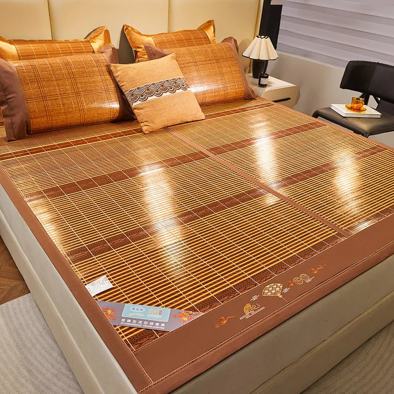 Wormwood mat bamboo mat summer household double bed foldable double-sided ice silk mat summer mat dual-use straw mat