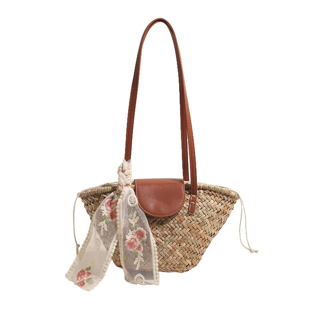 Women Straw Woven Tote Bag Fashion Woven Handbag Large Capacity Weaving Shoulder Bag Tote Clutch Bags for Party Vacation