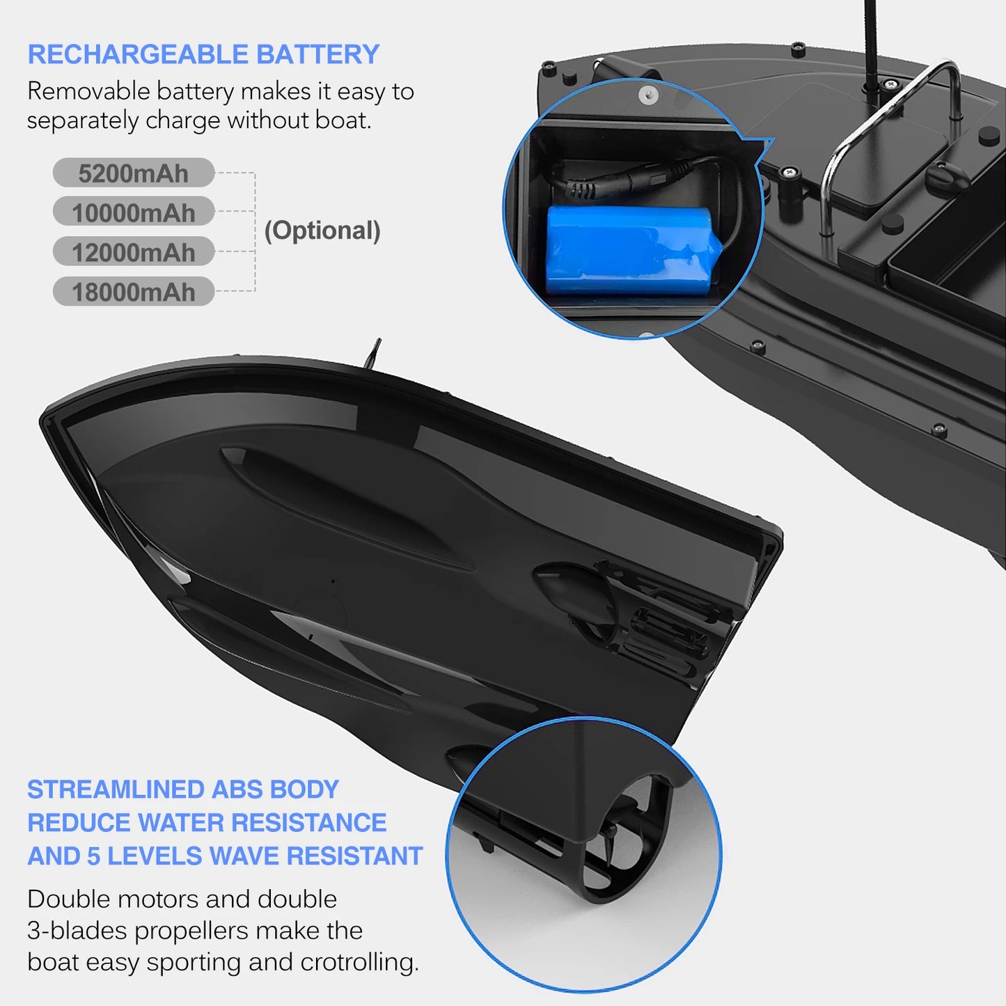 GPS Fishing Bait Boat with Large Bait Container Automatic Bait Boat with 400-500M Remote Range