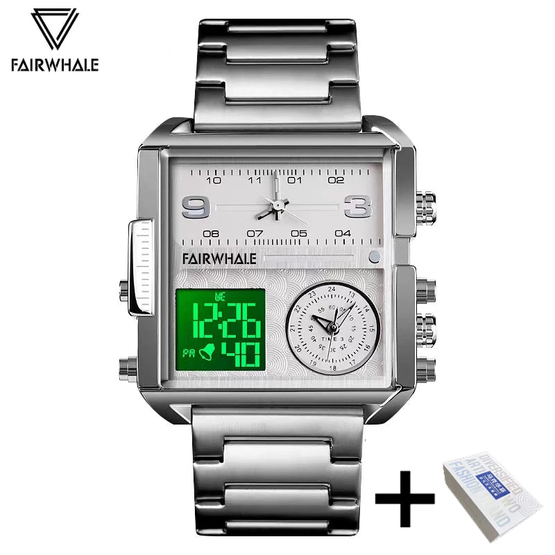 Mark Fairwhale Luxury Quartz Watches Men Fashion Brown Leather Strap Clock Military Waterproof Square Electronic WristWatch Man