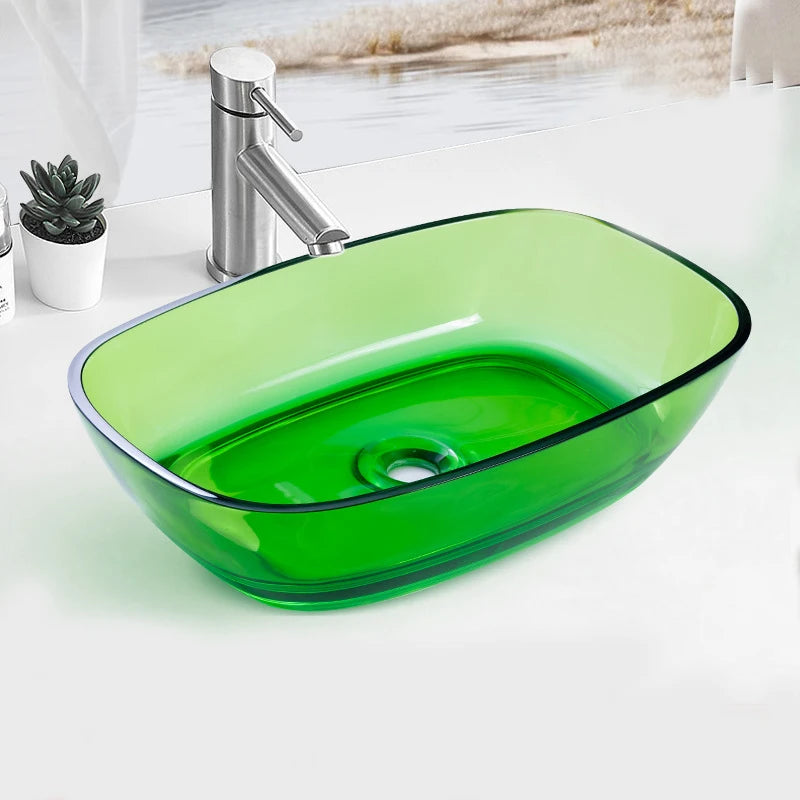 Bathroom Rectangular Above Counter Top Resin Basin Colourful Vessel Sink  9077