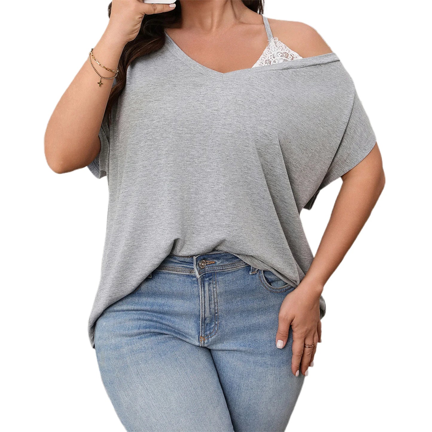 Women s Plus Size Floral Print Off Shoulder Ruffle Sleeve Blouse Casual Loose Fit Top for Spring Summer Beach Vacation