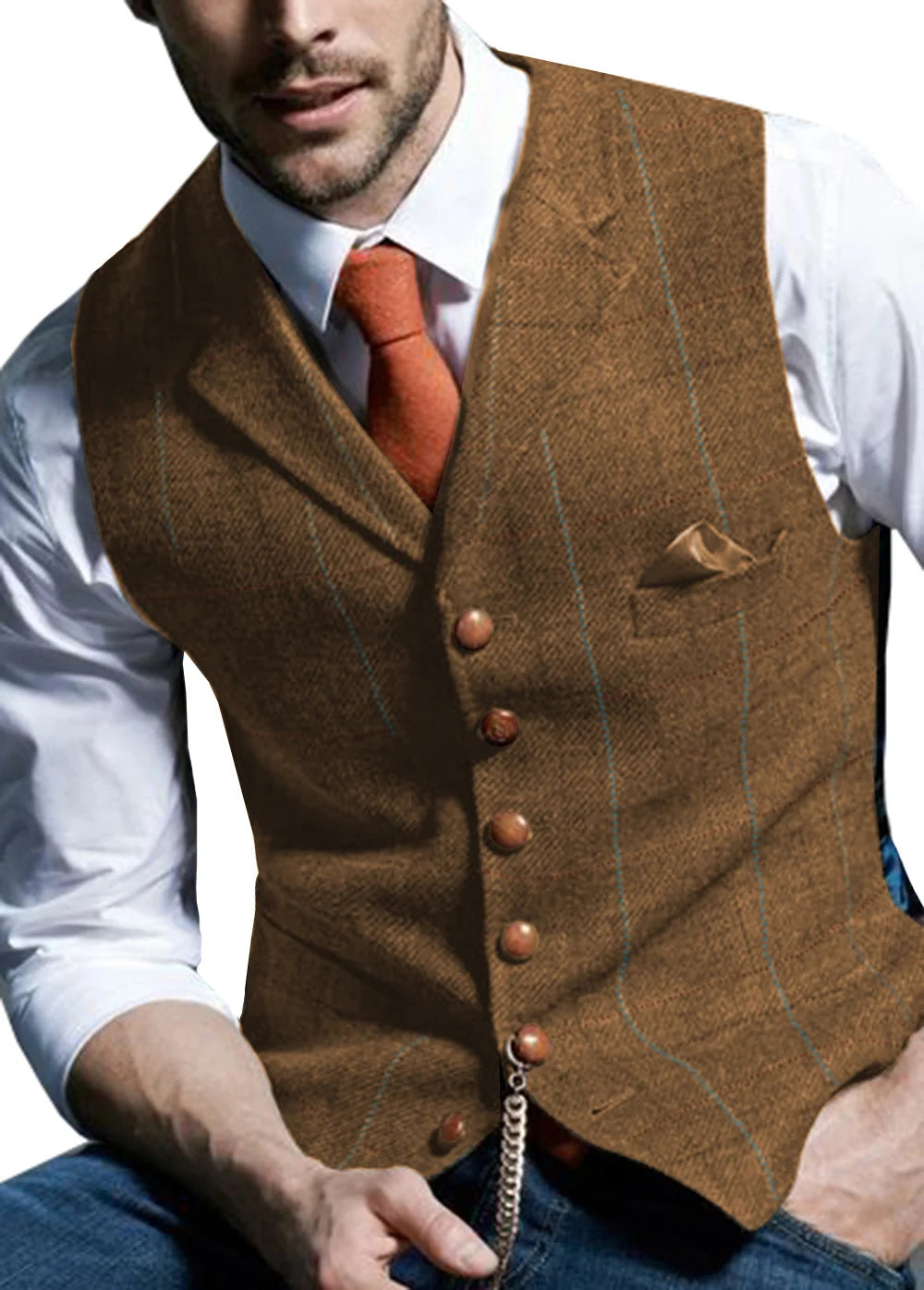 Men's Vests Tweed Suit Business Clothing for Men Striped Waistcoat Punk Vest Groomman Wedding Brwon Black Grey Jacket Bleazer