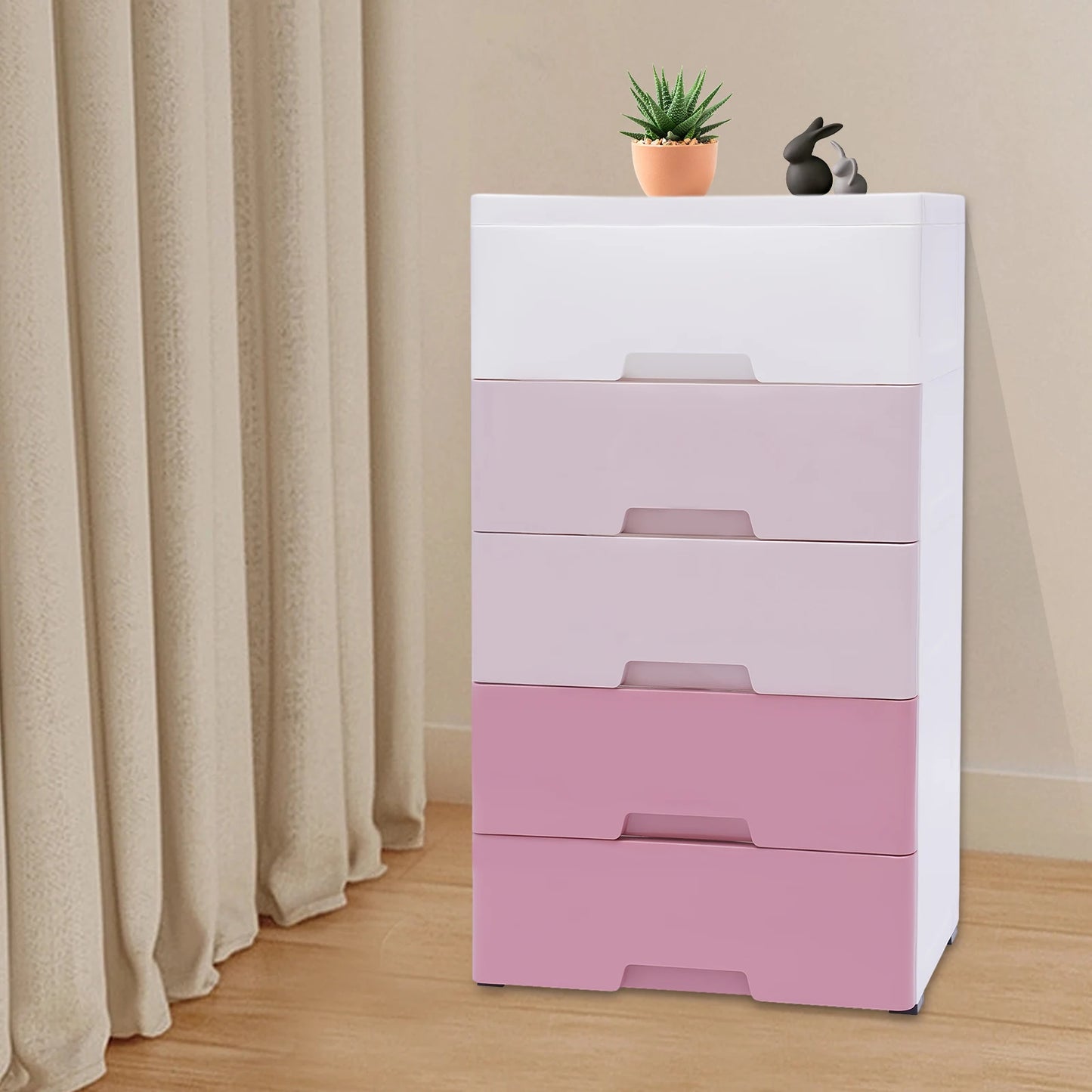 Space-Saving Gradient Pink Drawer Storage Cabinet, 43.5 x 29 x 80cm, for Kids' Clothes and Home Use