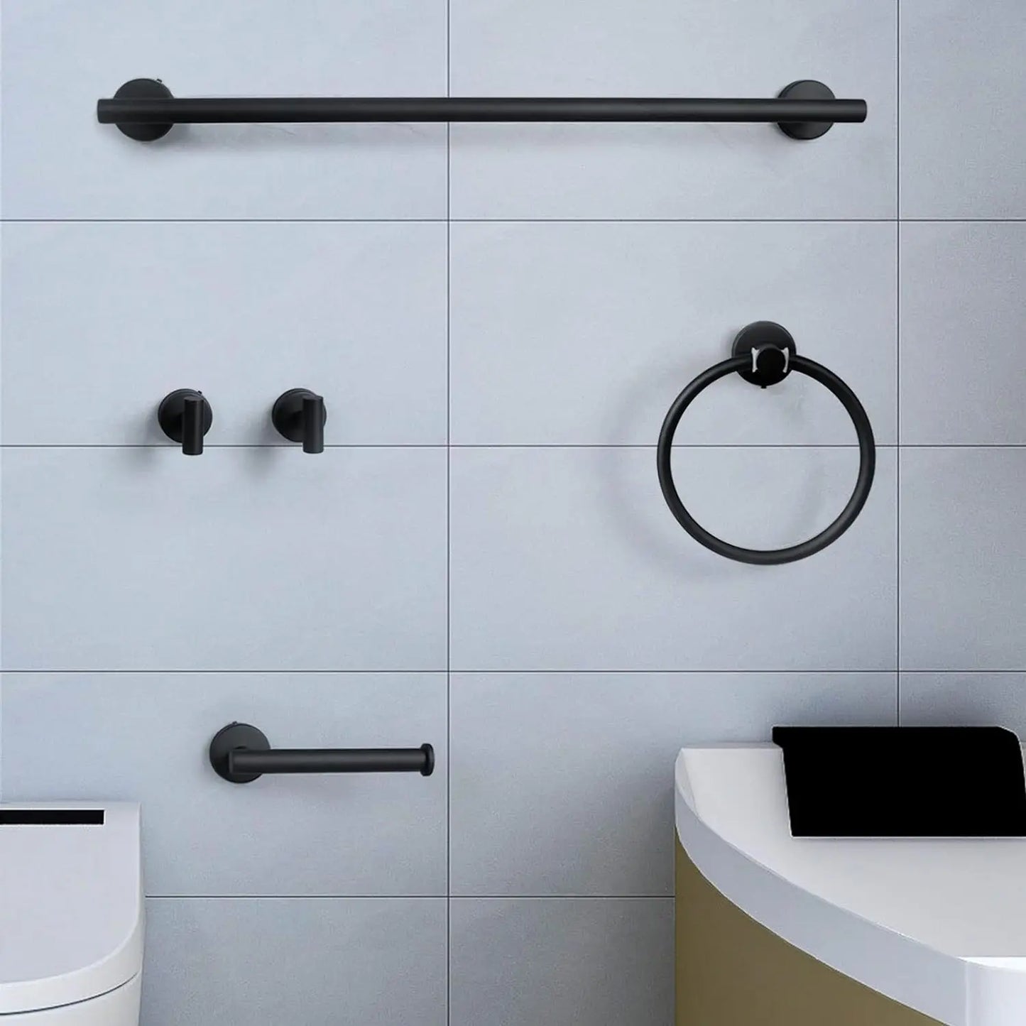 Bathroom Hardware Set 5/7pcs  SUS 304 Stainless Steel Towel Bar Se Includes Bar Hook Ring Toilet Paper Holder