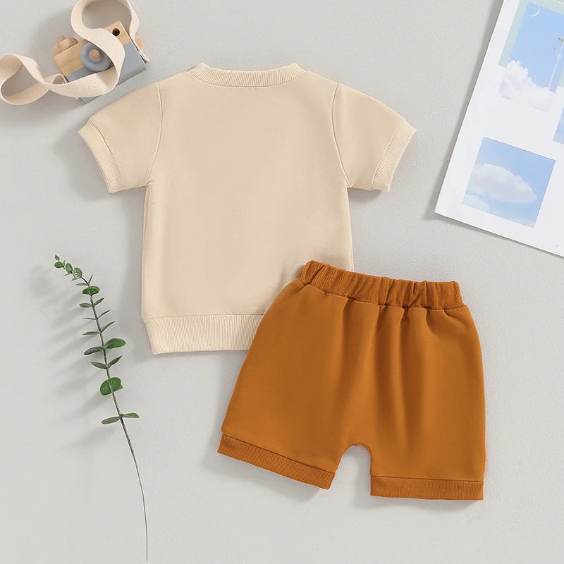 Toddler Baby Boy Summer Clothes Short Sleeve Embroidery Top Solid Color Shorts Cute Infant 2Pcs Baby Boy Outfit Sets