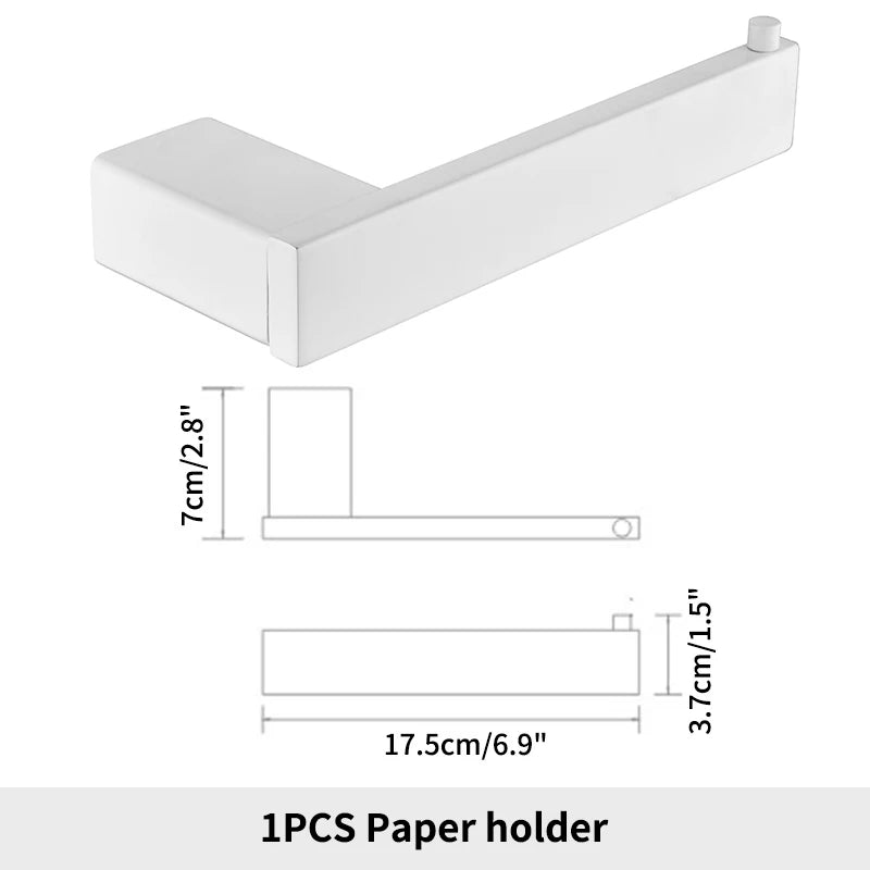 White Bathroom Accessories Towel Rack Shelf Toilet Brush Roll Paper Holder Toothbrush Holder Soap Dish Coat Holder Bath Hardware