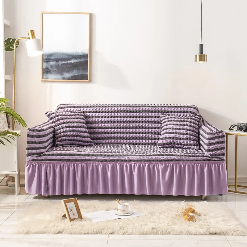 Sofa Cover for Living Room Thick Ruffled Seersucker Elastic L Shaped Corner Sofa Cover 1/2/3/4 Seater Cover for Sofa