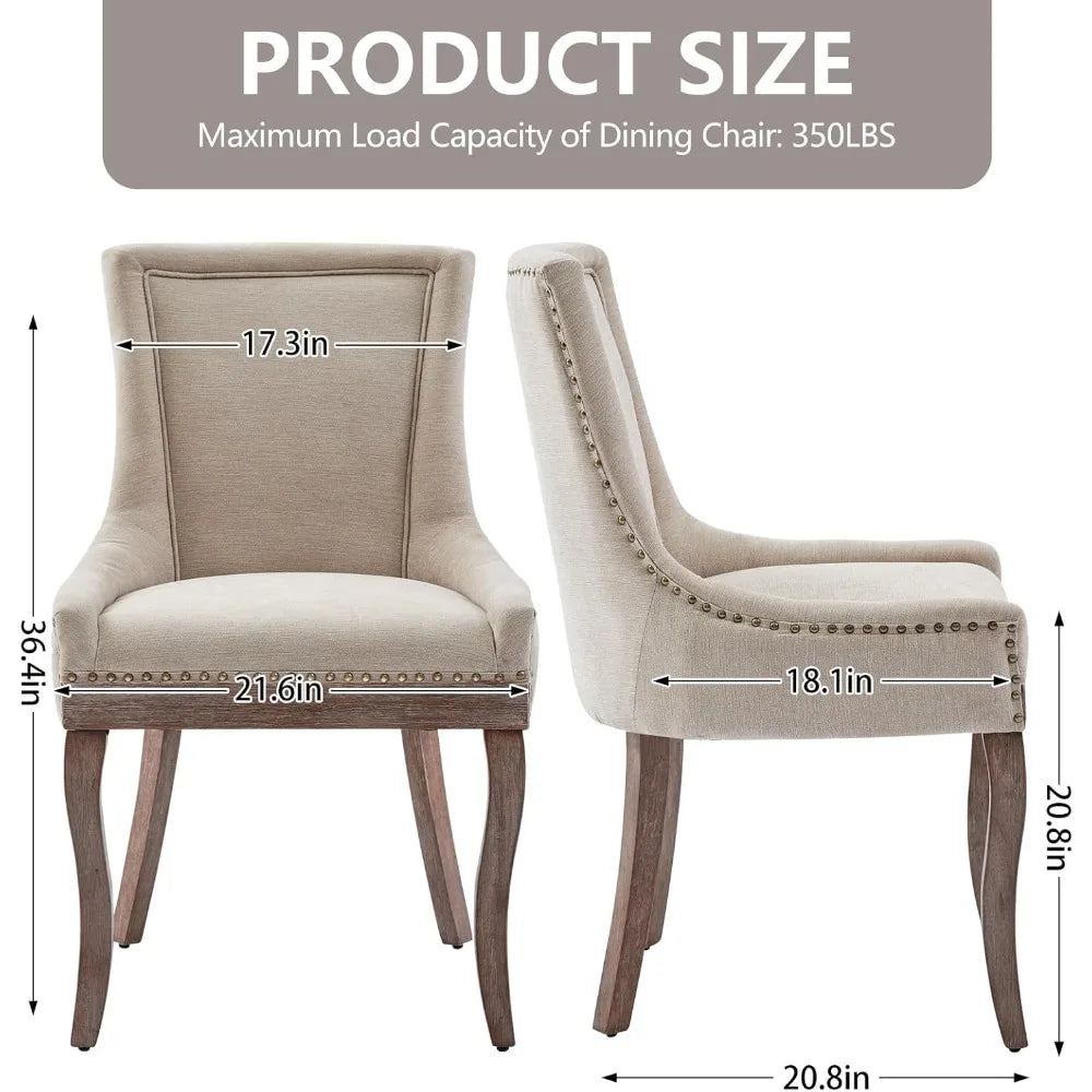 Modern High Back Chairs Set of 2 – Upholstered Fabric Side Seats with Solid Wood Legs, Dining Room Use