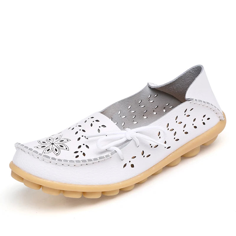 Genuine Leather Women Flats Fashion Casual Women Shoes Hollow Women's Shoes Slip On Flat Shoes Ballerina Plus Size Zapatos Mujer