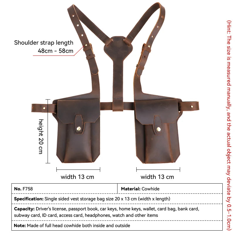 Genuine Leather Sling Holster Bag Invisible Anti-theft Jacket Vest Motorcycle Style Halloween Role Playing Festival Bag Unisex