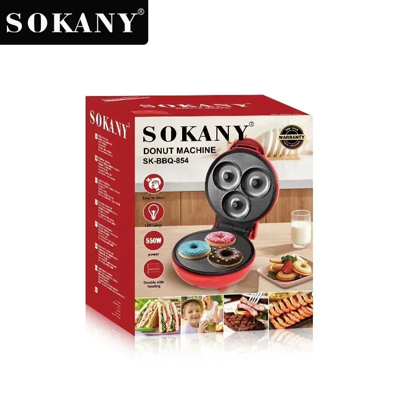 Mini Donut Maker Machine for Home, 550W Heating Makes 3 Doughnuts with Non-Stick Surface for Kid Breakfast, Snacks, Desserts