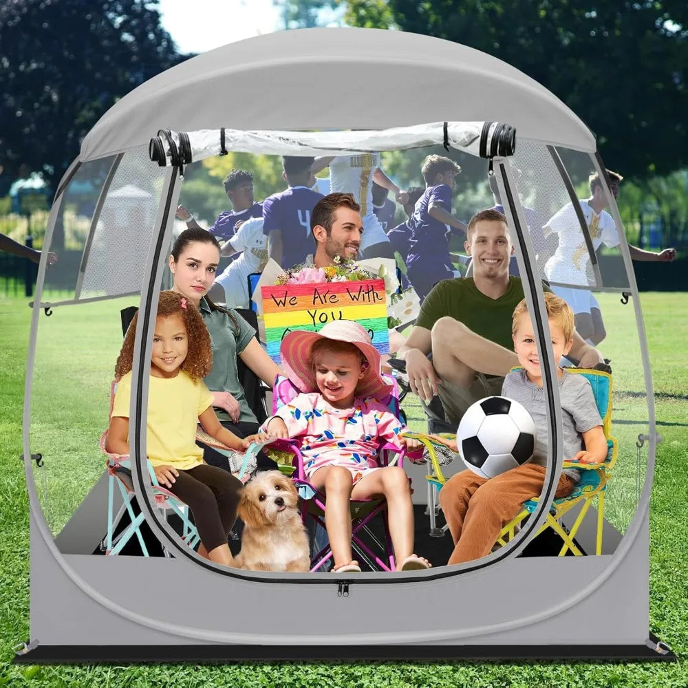 All Weather Sport Tent - Instant Pop Up Bubble Tent with Ventilation Ports and Removable Top Cover - Clear Weather Proof Pod Sun