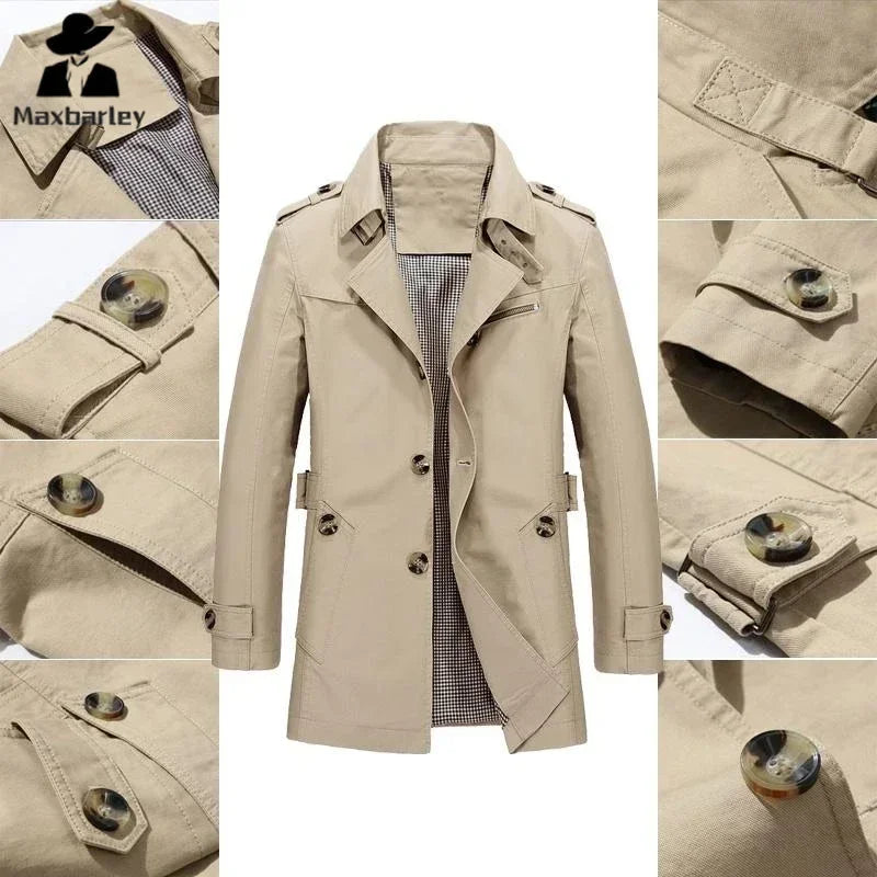 Spring Autumn and Winter Fashion Street Coat Men's Business Coat Long Jacket Pure Cotton Casual Windbreaker Coat