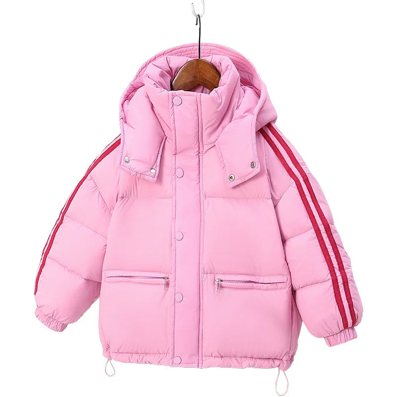 Children's Down Jacket Thicken Coat for Girls Hooded Down Jacket Keep Warm Medium Length Clothes Child Girl Two Fake Pieces Kids