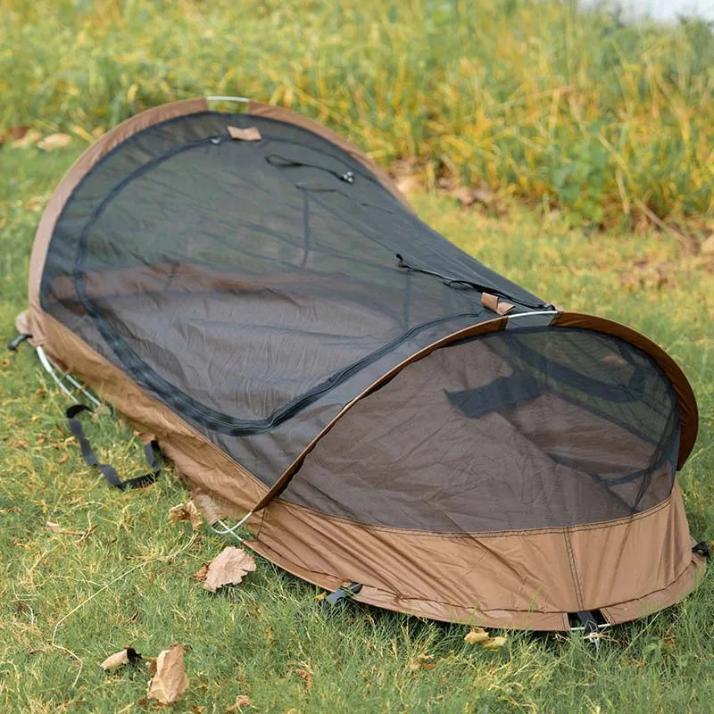 Outdoor Camping Travel Tactical Tent Single Person Field Adventure Folding Rainproof Boat Bed Tent Sunshade Tourist Beach Tent