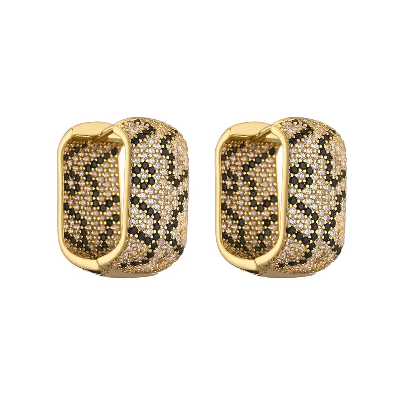 HECHENG,Leopard Design Square U-shaped Earrings with AAA Cubic Zirconia Earrings Exaggerated Jewellery 1 Pair